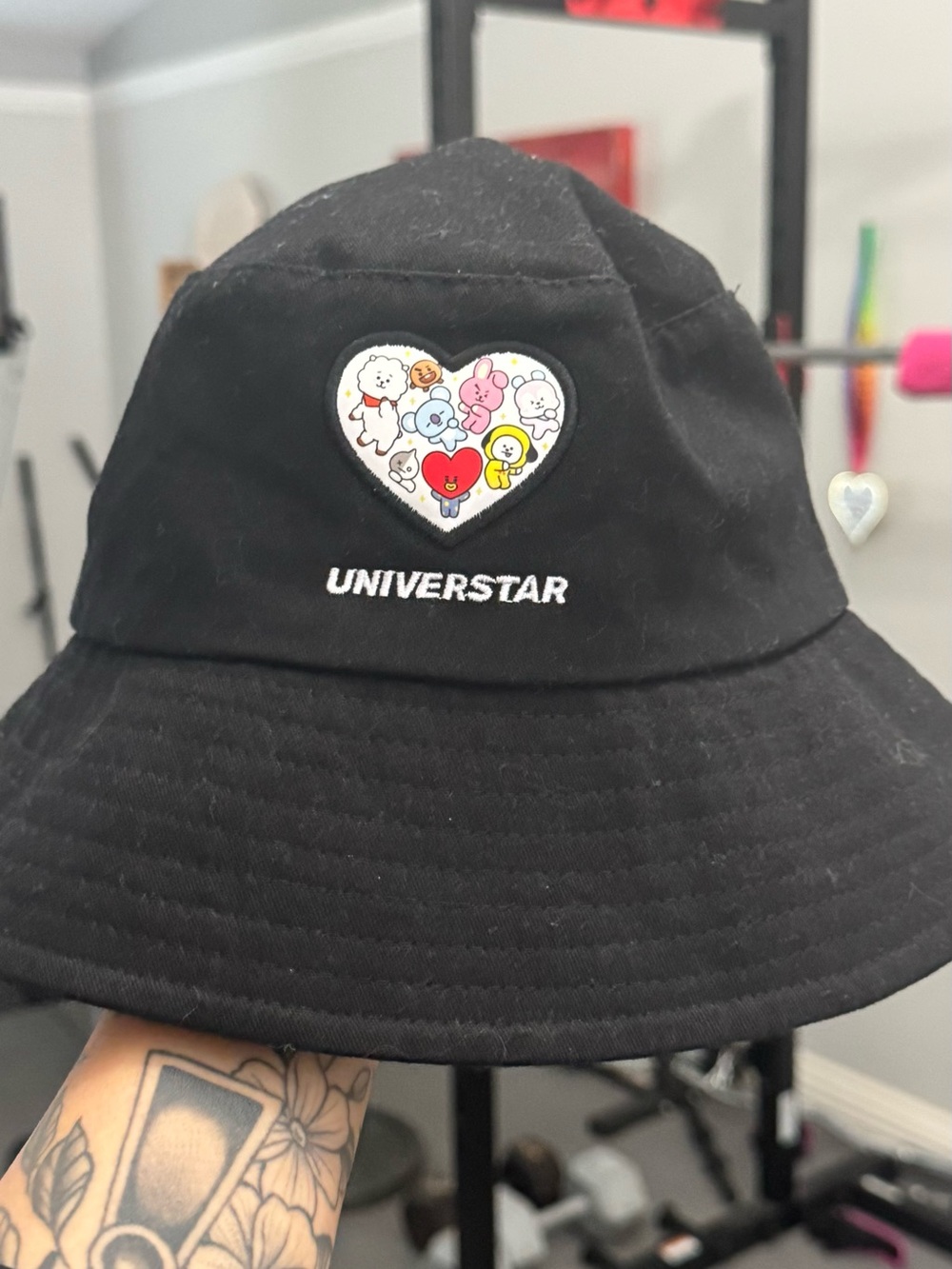 Kids Black Bucket Hat with Heart Character Patch